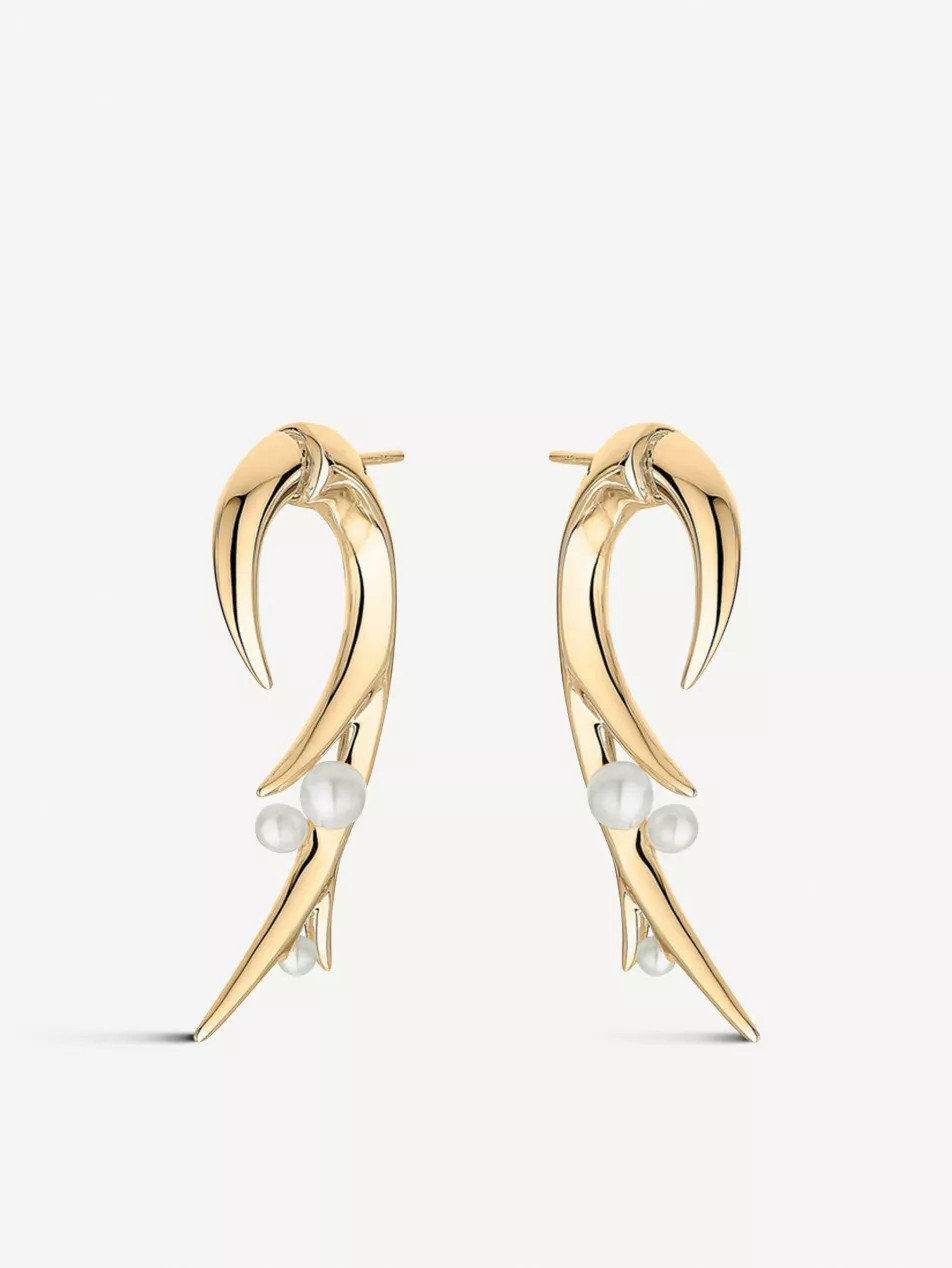 Cherry Blossom Hook pearl and yellow-gold vermeil earring | Selfridges