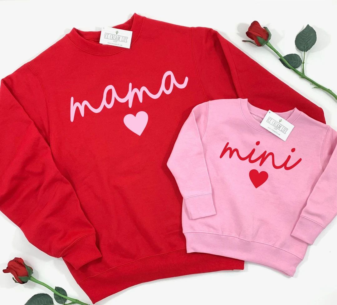 Mama Mini Valentine Sweatshirts, Valentine's Day Matching Shirts Mom and Girl Toddler Sweatshirt,... | Etsy (US)