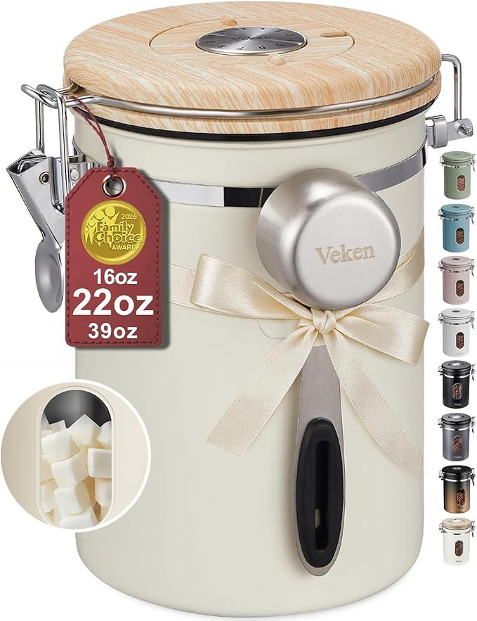 Veken Coffee Sugar Canister with Window, Gifts For Women,Airtight Stainless Steel Kitchen Food St... | Amazon (US)