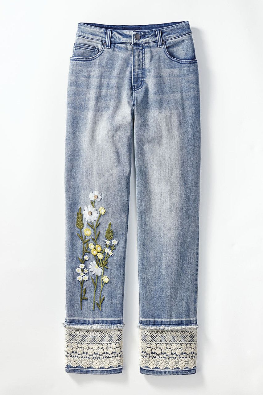 Floral Embroidered Slim Leg Ankle Jeans | Coldwater Creek