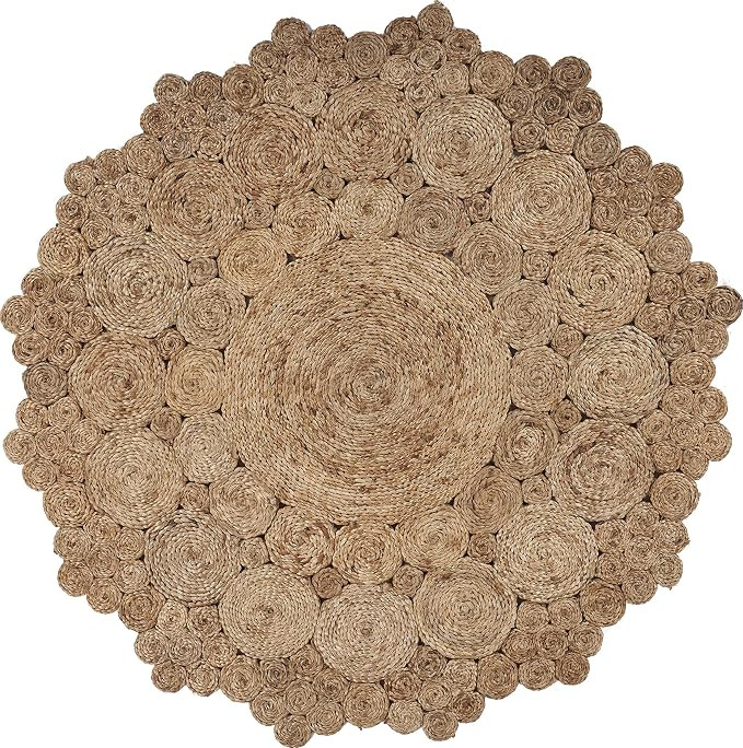 LR Home Natural Jute 8ft Round Area Rug for Home Decor | Braided Rugs for Living Room, Bedroom, P... | Amazon (US)