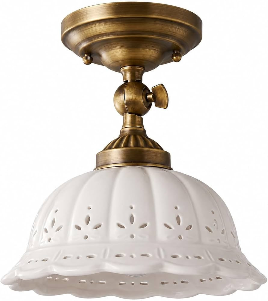 French Vintage Semi Flush Mount Ceiling Light, 8.6 Inch Ceramic Shade Hallway Light Fixture with ... | Amazon (US)