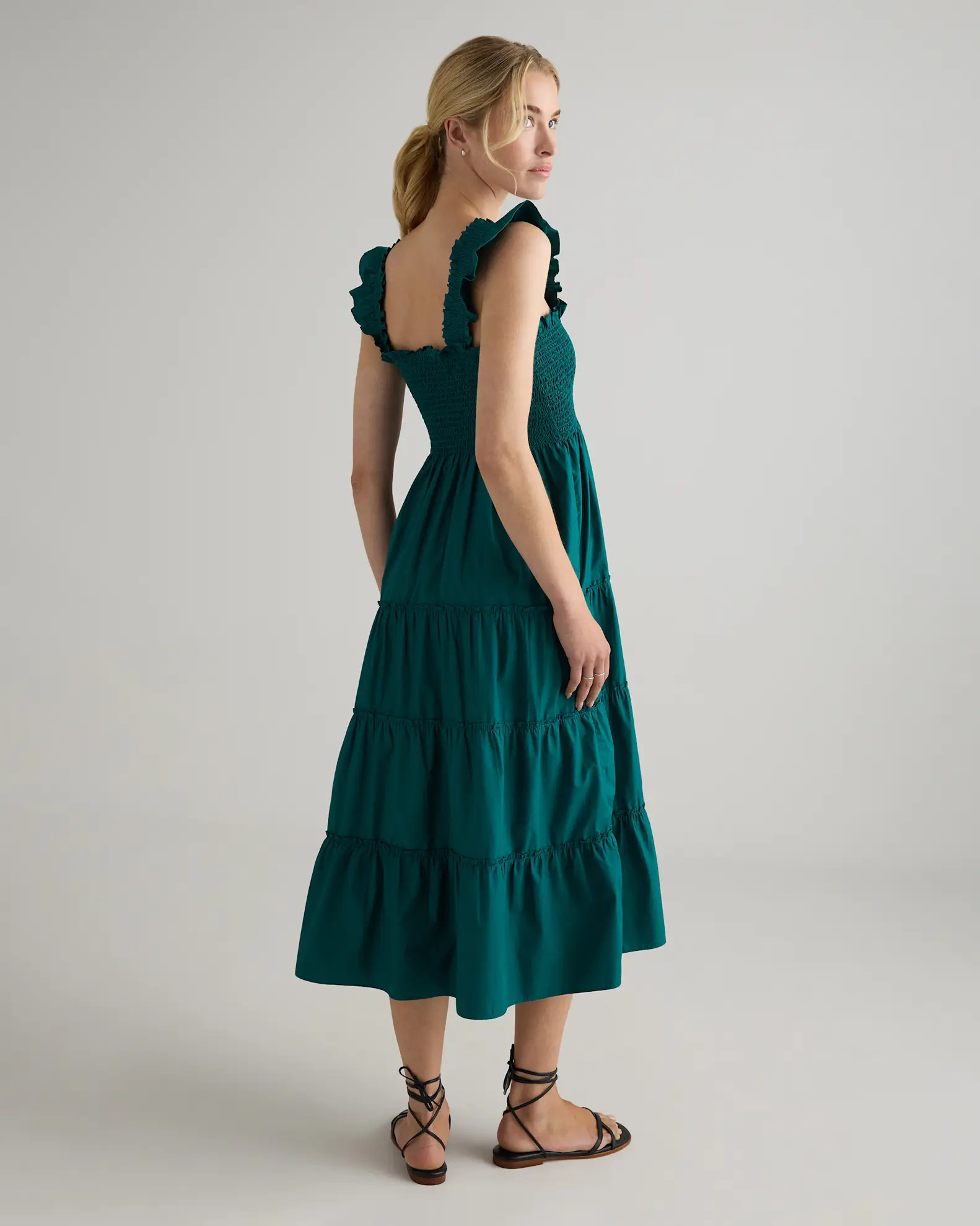 100% Organic Cotton Poplin Smocked Midi Dress in Garden Green | Quince