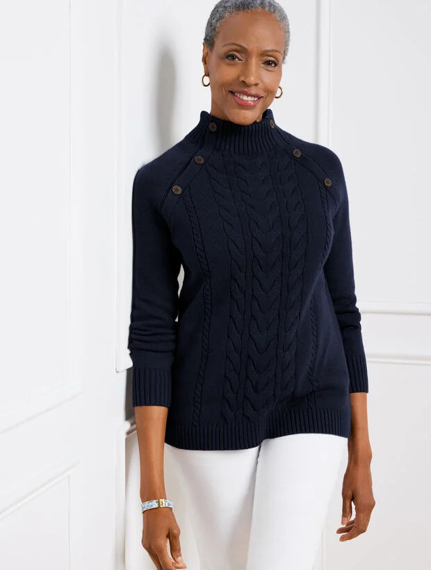 Funnel Neck Cable Knit Pullover | Talbots