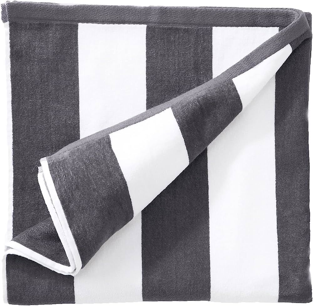 Grey and White Oversized Beach Towel - XL Cabana Striped Beach Towels for Adults and Cute Pool To... | Amazon (US)