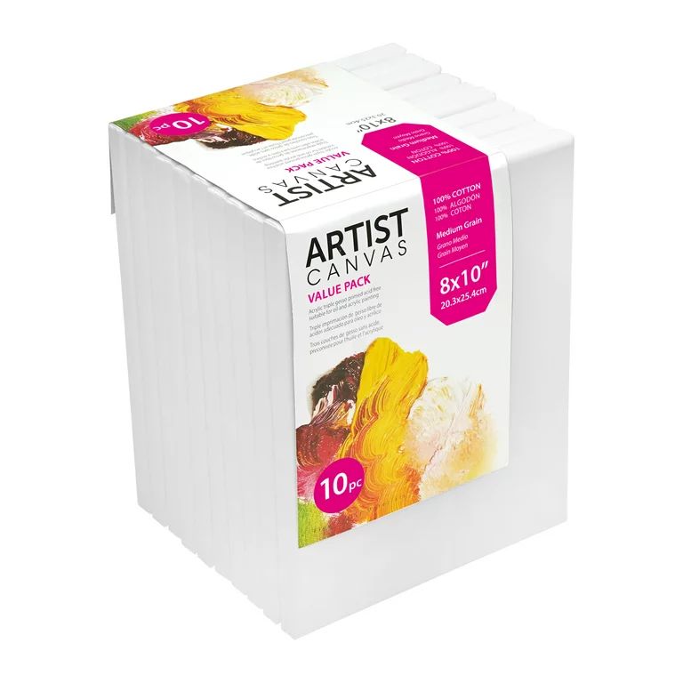 Studio Stretched Canvas, 100% Cotton Acid Free White Canvas, 8"X10", 10 Pieces, Vendor Labelling,... | Walmart (US)