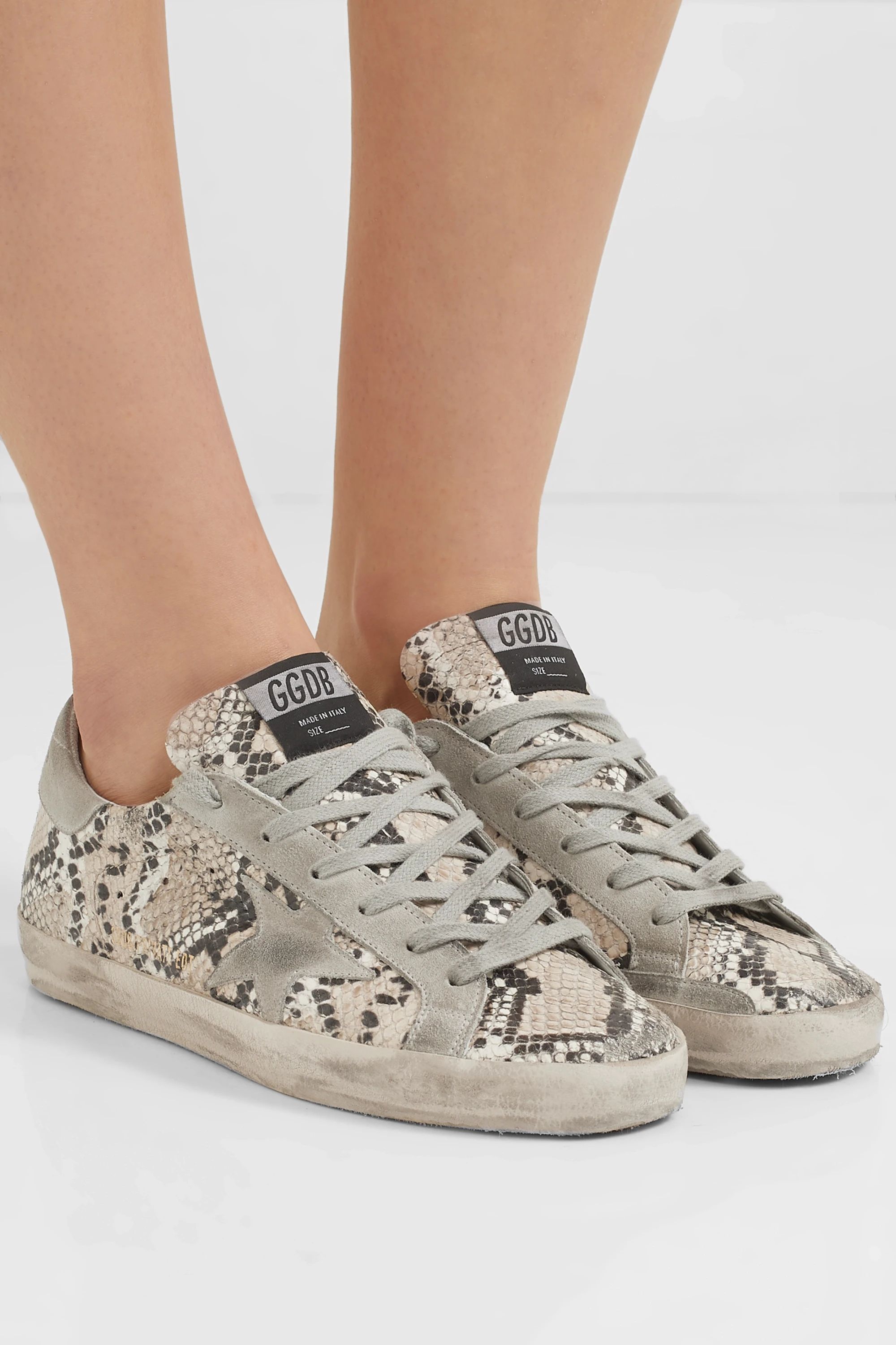 Snake print Superstar distressed snake-effect leather and suede sneakers | Golden Goose | NET-A-P... | NET-A-PORTER (US)
