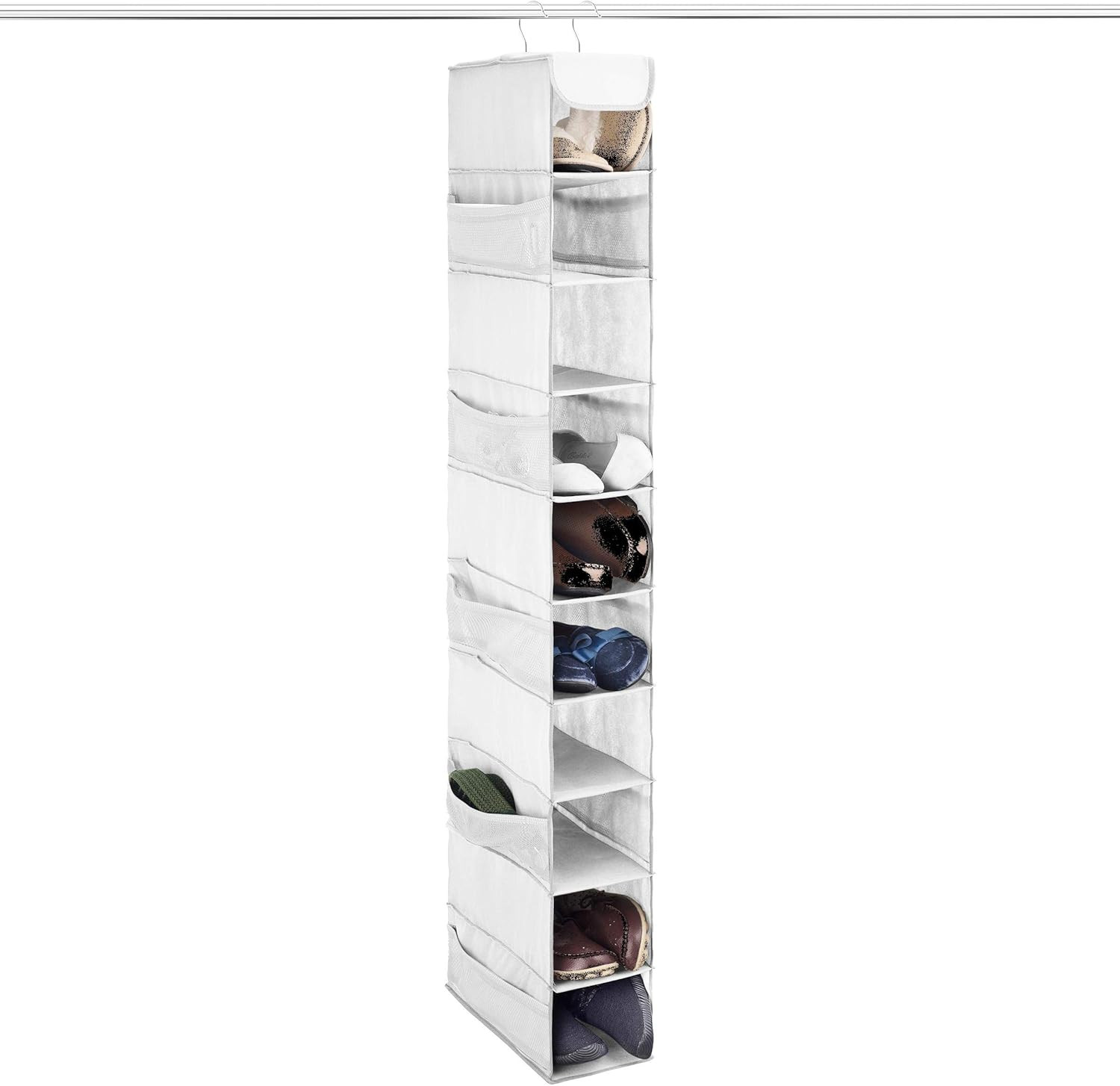 ZOBER Hanging Shoe Organizer for Closet - 10-Shelf Hanging Shoe Rack W/Side Mesh Pockets - 1 Pack... | Amazon (US)