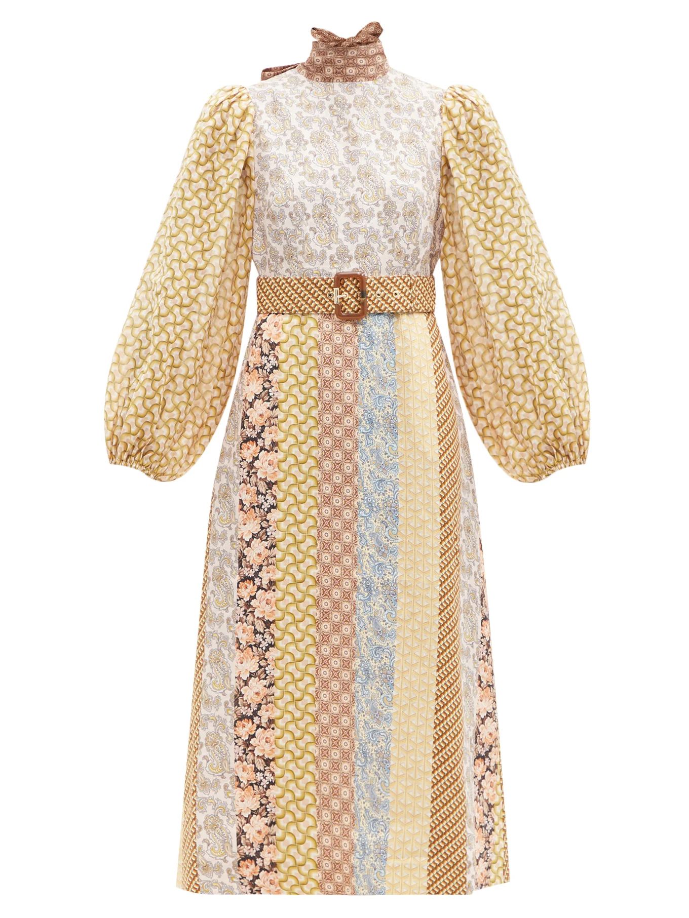 High-neck patchwork linen midi dress | Zimmermann | Matches (US)