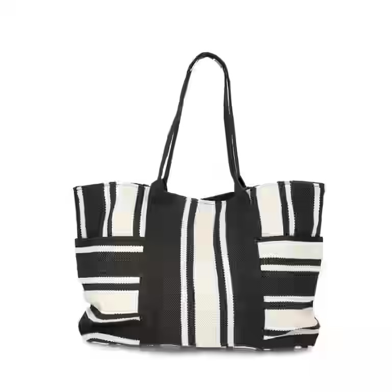 Time and Tru Women's Pocket Tote Handbag and Matching Pouch, Black and White Stripes | Walmart (US)