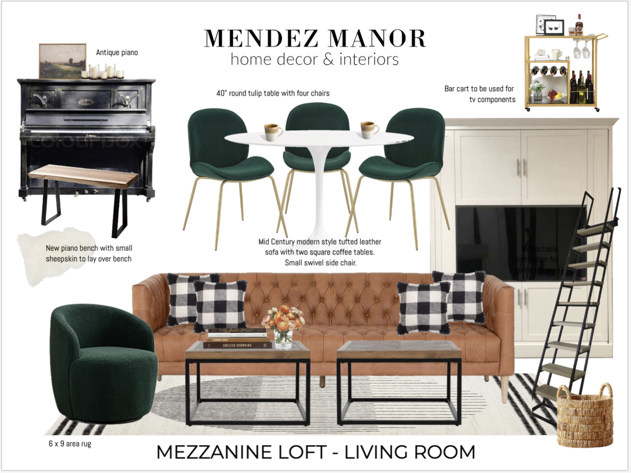 Loft apartment living & dining area. Mid-century tufted leather sofa with swivel chair. Classic tulip table for dining. 

For complete room details and link to Murphy bed check the full post project post here: https://mendezmanor.com/loft-apartment-renovation-project-overview/

#loft #tuftedcouch #midcentury 


#LTKhome