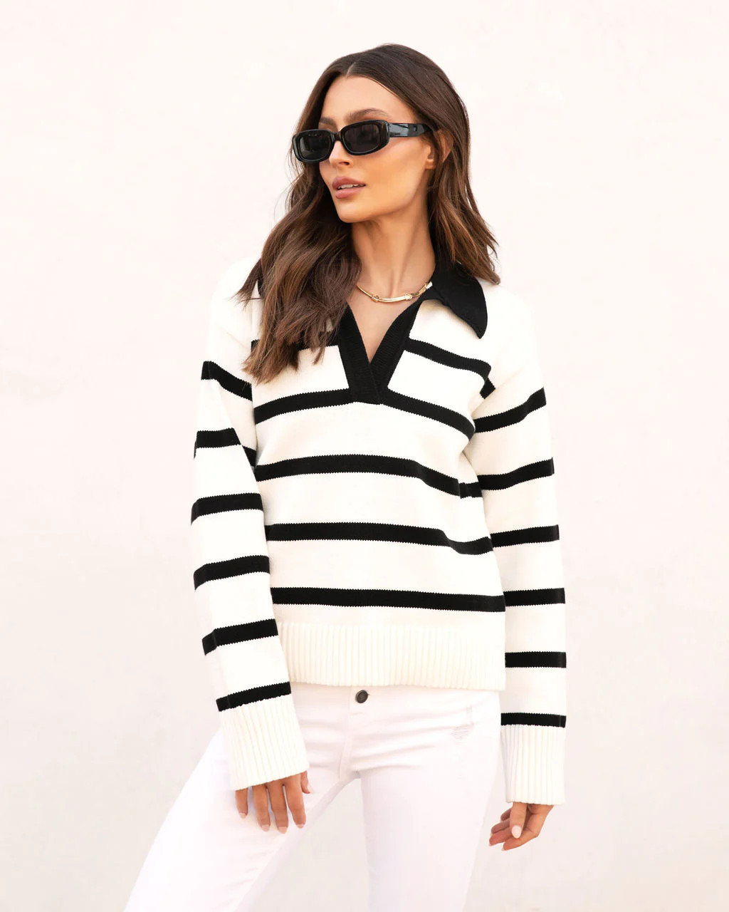 Jameson Striped Knit Sweater - Black/White | VICI
