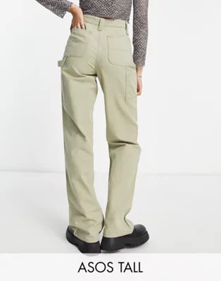 ASOS DESIGN Tall minimal cargo trouser in khaki with contrast stitching | ASOS (Global)