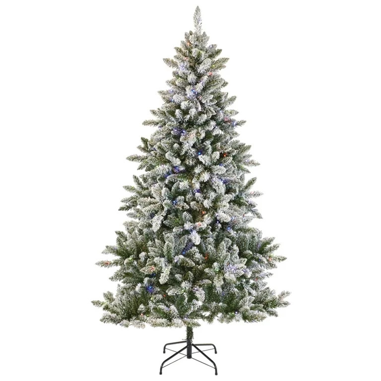 NOMA 7' Flocked Cypress Prelit Artificial Christmas Tree w/Multicolor LEDs | Walmart (US)