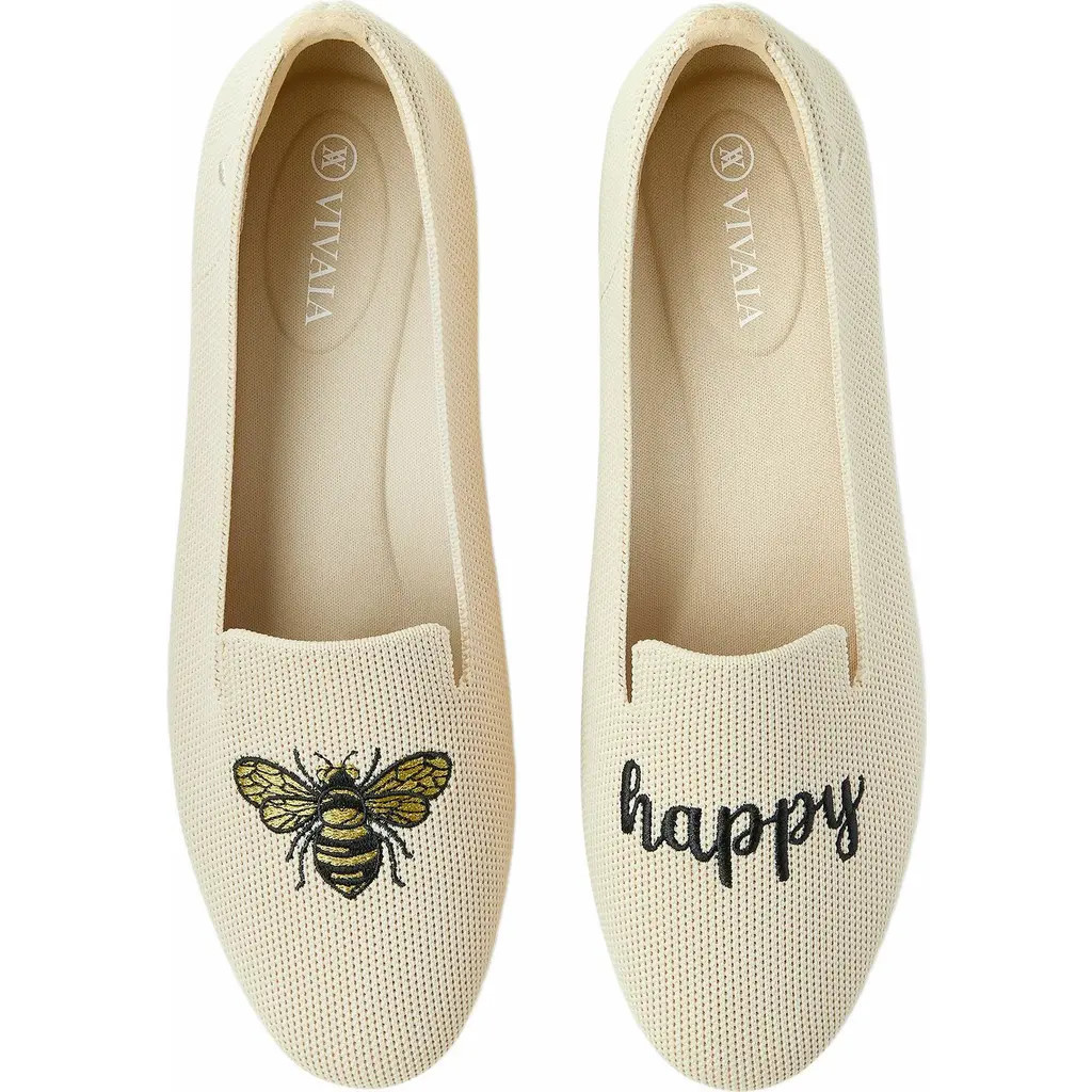 VIVAIA Round-Toe Embroidered Loafers in Cream Ivory - Bee Happy at Nordstrom, Size 6.5 | Nordstrom