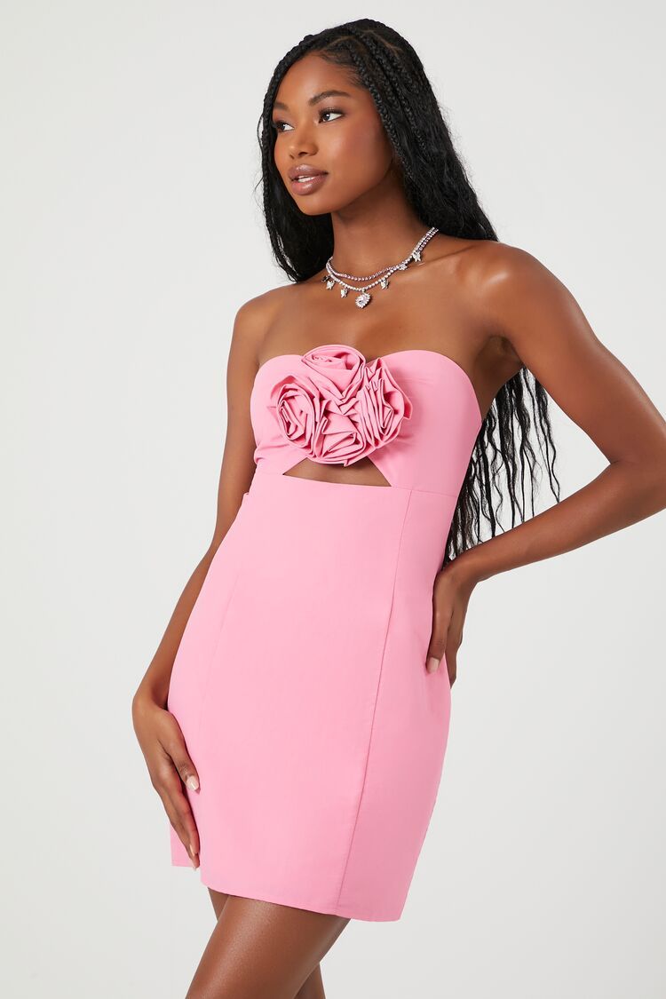 Women's Rosette Strapless Mini Dress in Pink, XL | Forever 21 (US)