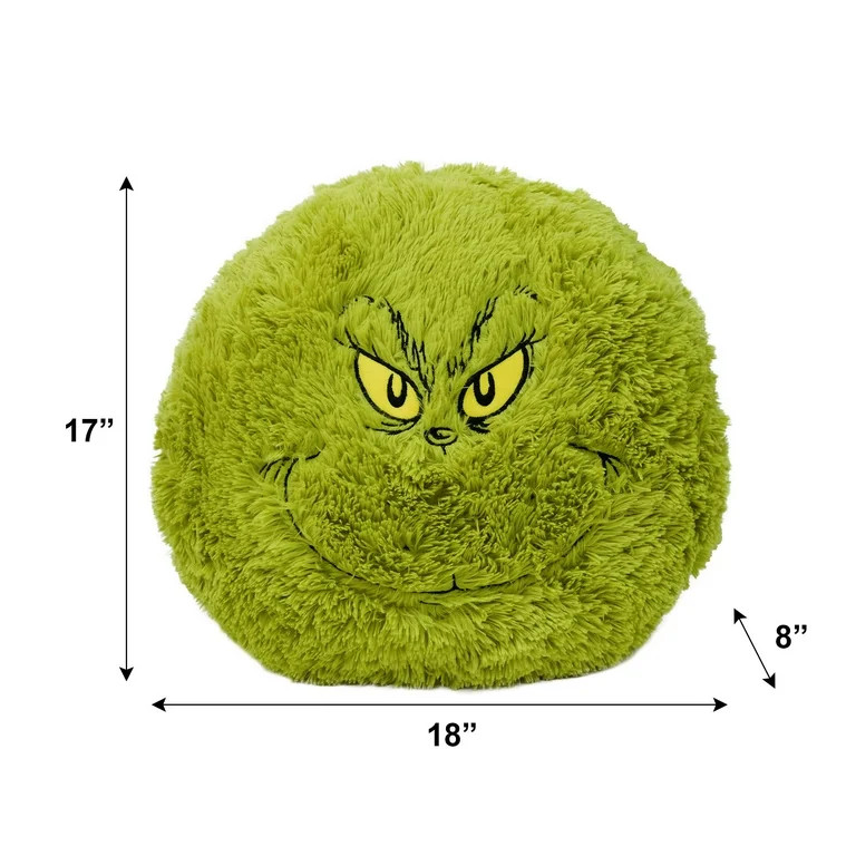 Grinch 16 Inch Furry Round Pillow with Embroidered Face | Walmart (US)