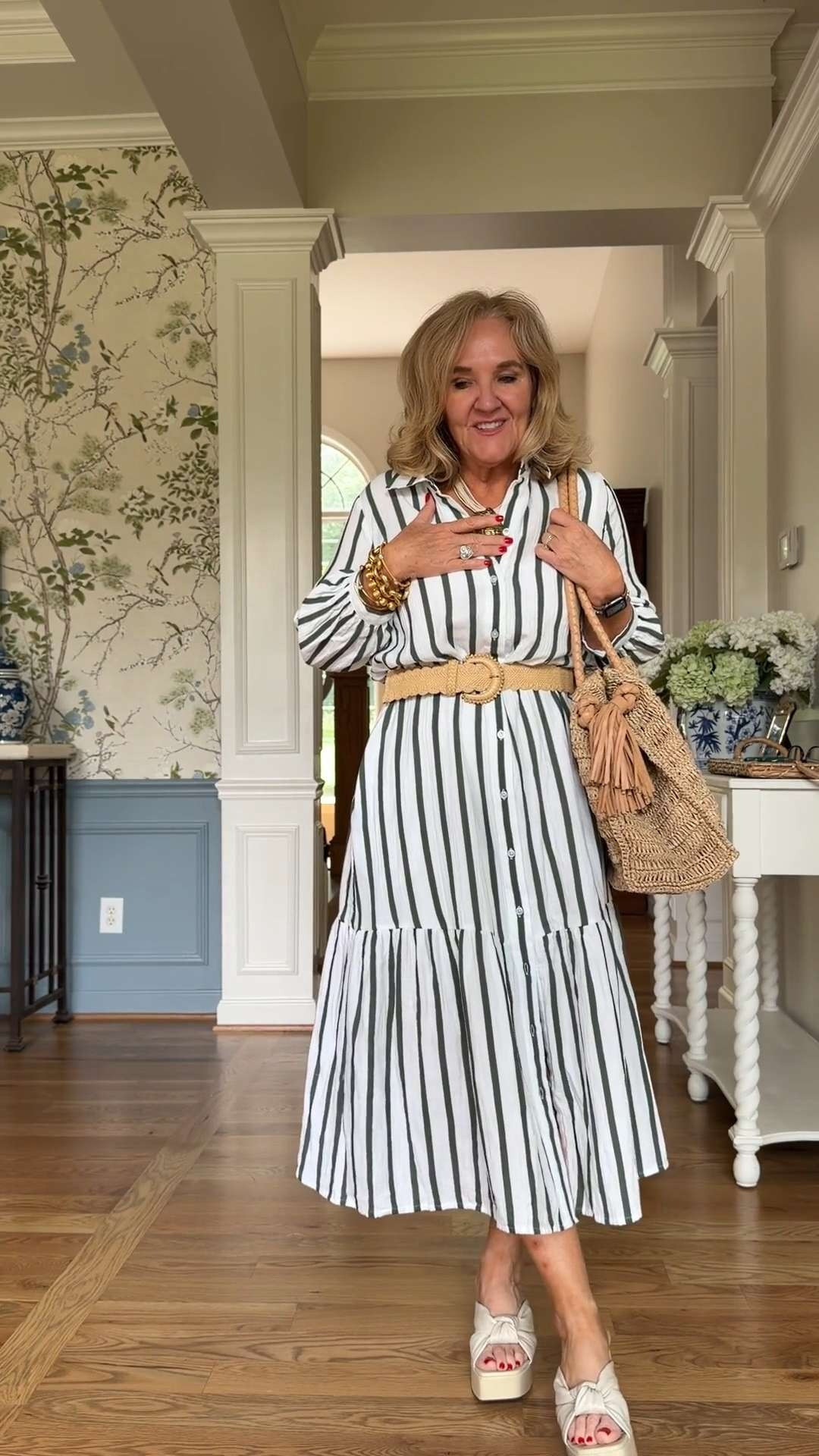 The relaxed silhouette of this striped dress is easy and comfortable on its own, but adding a woven belt creates shape and gives the whole look a polished feel. 🫶🏻 

 #LTKootd #LTKSeasonal #LTKSaleAlert