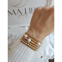 Gold Bead Bracelet, Pearl Beaded Bracelet Stack, Stacking Dainty | Etsy (US)