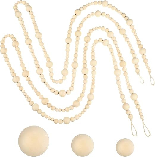 2 Pieces Wooden Beaded Garland Christmas Wood Bead Garland 13.6 Feet Christmas Tree Garland Boho ... | Amazon (US)