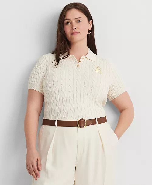 Plus Size Cable-Knit Polo Shirt | Macy's
