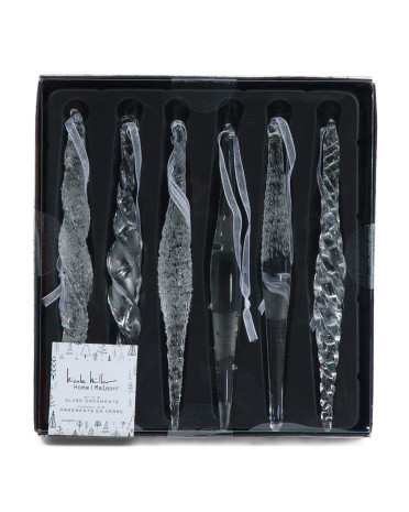 Set Of 6 Glass Icicle Hanging Ornaments | TJ Maxx