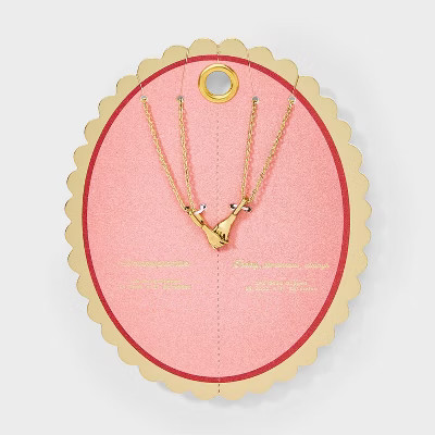 14K Gold Dipped Cubic Zirconia Pinky Promise Cubic Zirconia Pendant Necklace Set 2pc - Gold | Target