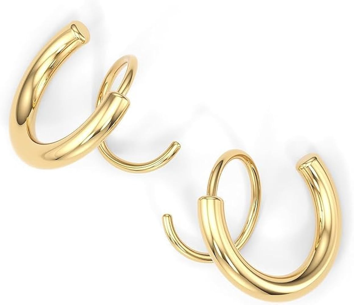 Spiral Hoop Twist Double Earrings - 14K Helix Spiral Earrings, Double Piercing Earrings, Faux Dou... | Amazon (US)