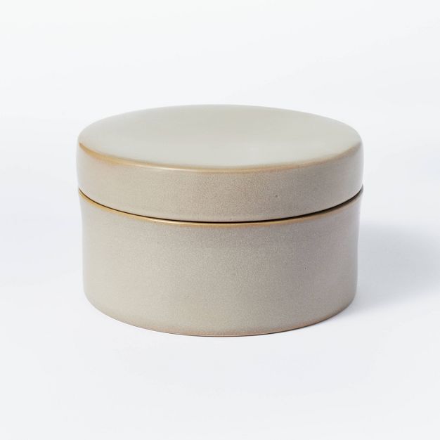 7&#34; x 7&#34; Round Carved Ceramic Box Gray - Threshold&#8482; designed with Studio McGee | Target