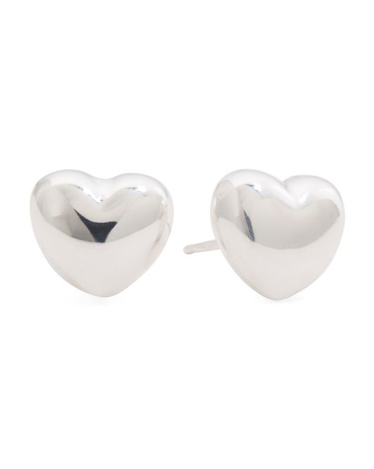 Made In Italy Sterling Silver Puffed Heart Stud Earrings | TJ Maxx