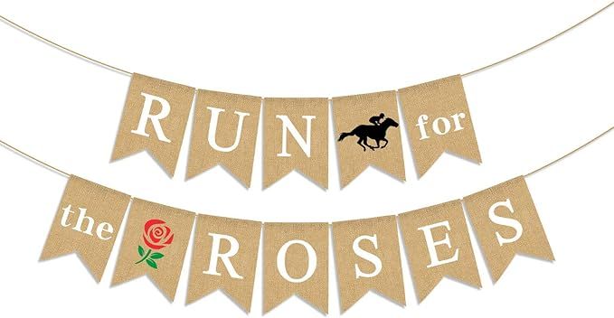 Pudodo Burlap Run for The Roses Banner Kentucky Derby Party Horse Race Fireplace Mantle Garland D... | Amazon (US)