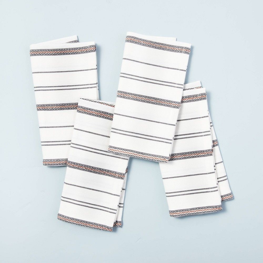 4pc Seasonal Stripes Woven Napkin Set Gray/Pumpkin Brown - Hearth & Hand with Magnolia | Target