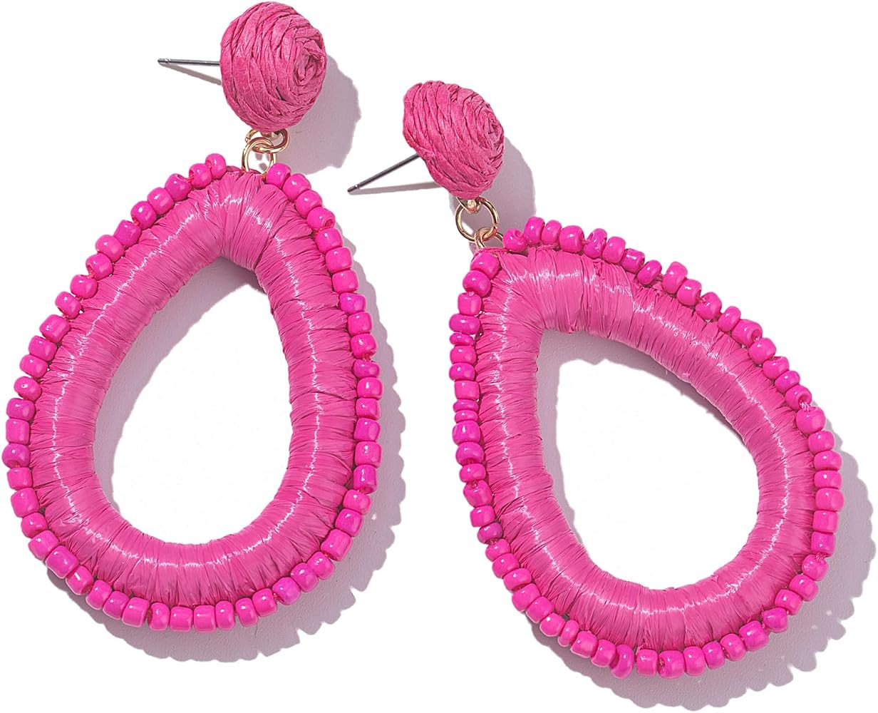 Beaded Teardrop Earrings Boho Raffia Earrings Statement Tear Drop Earrings Trendy Summer Jewelry ... | Amazon (US)