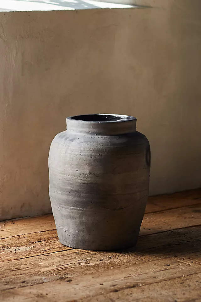 Fired Black Terracotta Planter, Canister | Anthropologie (US)