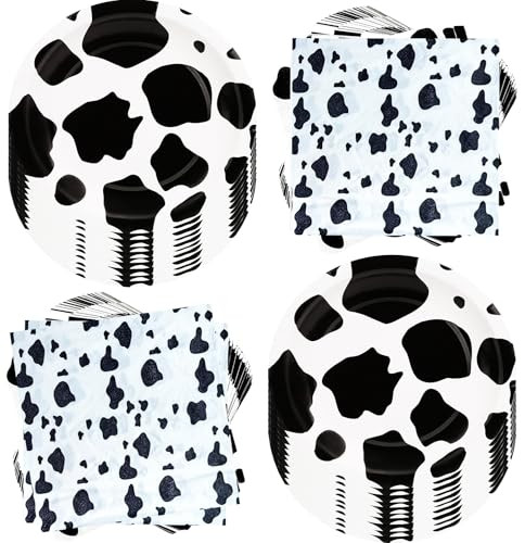 80Pcs Cow Print Party Supplies Cow Plates and Cow Napkins Party Set 7"Cow Print Plates Cow Print Napkin for Cow Farm Animal Barn Theme Cowboy Cowgirl Baby Shower Cow Birthday Decoration|Serve 40 (Cow) | Amazon (US)