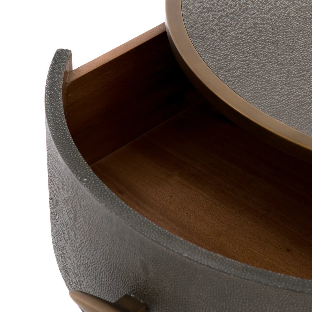 Shagreen Round Nightstand in Antique Brass | Burke Decor