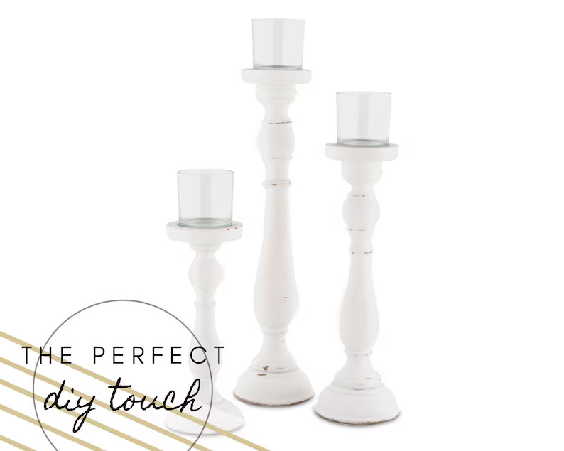 Set of 3 White Spindle Candle Holders  DIY Wedding | Etsy Canada | Etsy (CAD)