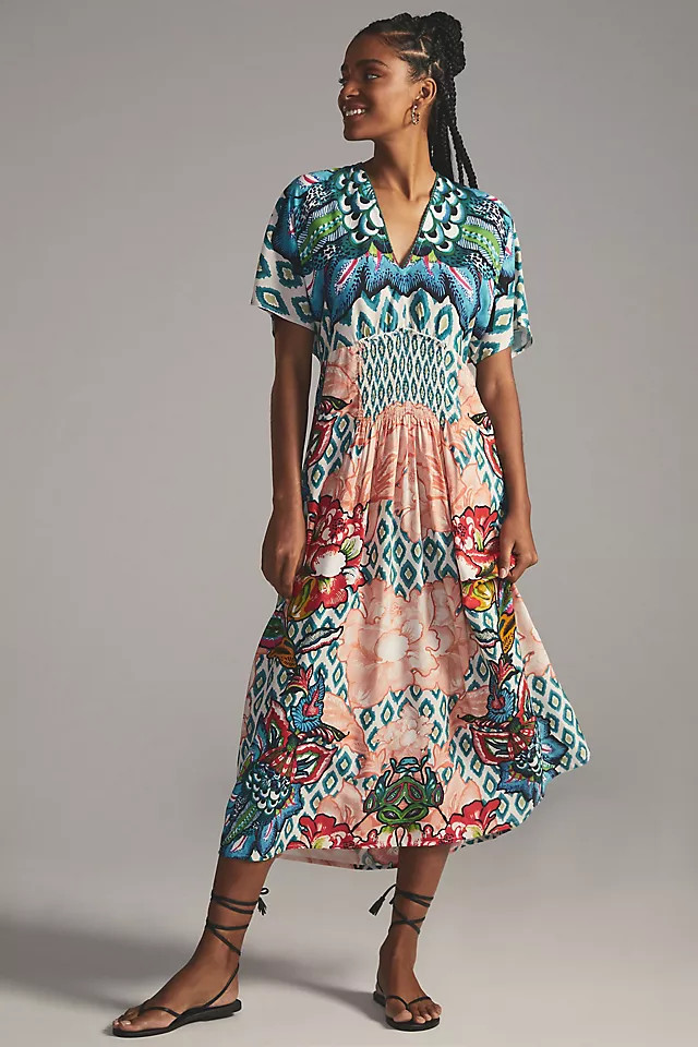 Bl-nk Floral V-Neck Caftan | Anthropologie (US)