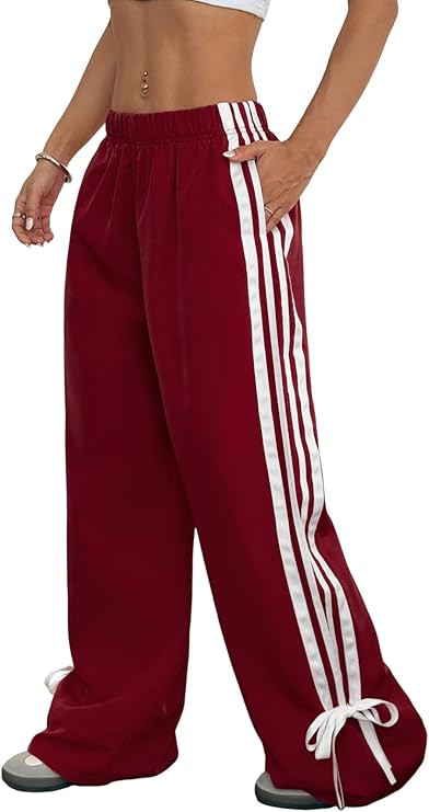 ZAFUL Womens Side Striped Pant Baggy Wide Leg Sweatpants Elastic Waisted Contrast Stripes Loose F... | Amazon (US)