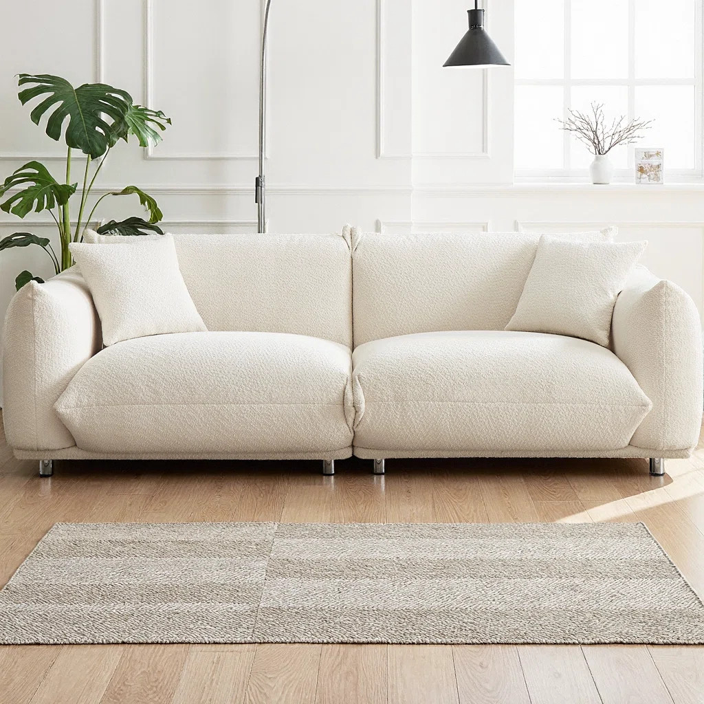 Oversized Sherpa Loveseat Sofa with Solid Wood Frame & Metal Legs, 86" 2-Seater Couch with 2 Acce... | Wayfair North America