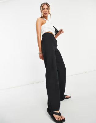 ASOS DESIGN linen straight leg trouser in black | ASOS (Global)