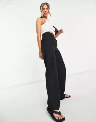 ASOS DESIGN linen straight leg trouser in black | ASOS (Global)