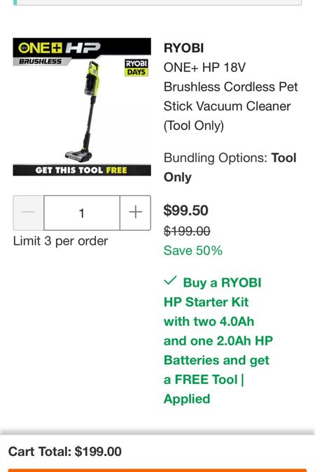 Buy a set of Ryobi 18v batteries and get the Ryobi stick vacuum for free! 

#LTKHome #LTKSaleAlert