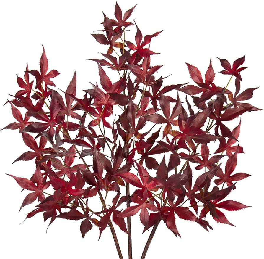 3Pcs Artificial Maple Leaves Branches 30'' Autumn Fake Fall Leaves Stems Plants Faux Maple Leaf B... | Amazon (US)