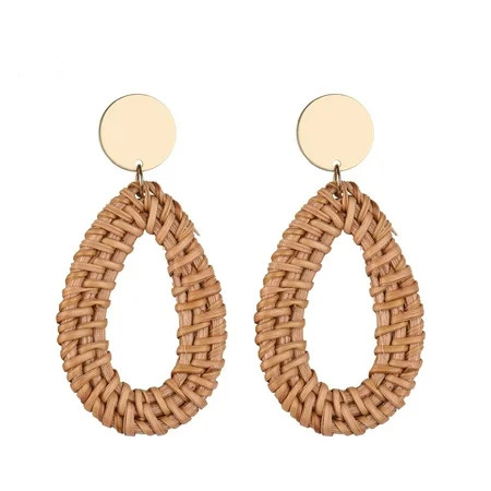Walmeck 1 Pair Rattan Earrings Boho Straw Woven Earrings Handmade Wicker Drop Earrings Dangle Geomet | Walmart (US)