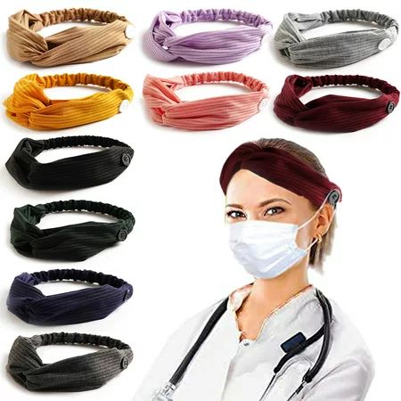 Women s Boho Headbands with Buttons for Face Masks and Covers Knoted Headband Wide Turban Headband T | Walmart (US)