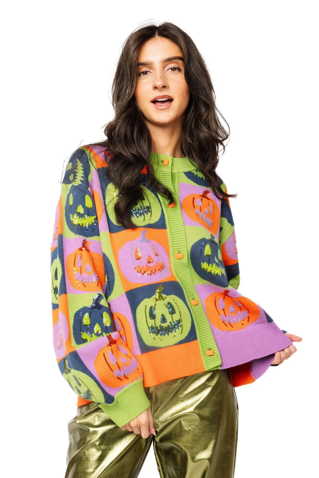 Multi Checkered Pumpkin Button Up Cardigan | Queen of Sparkles