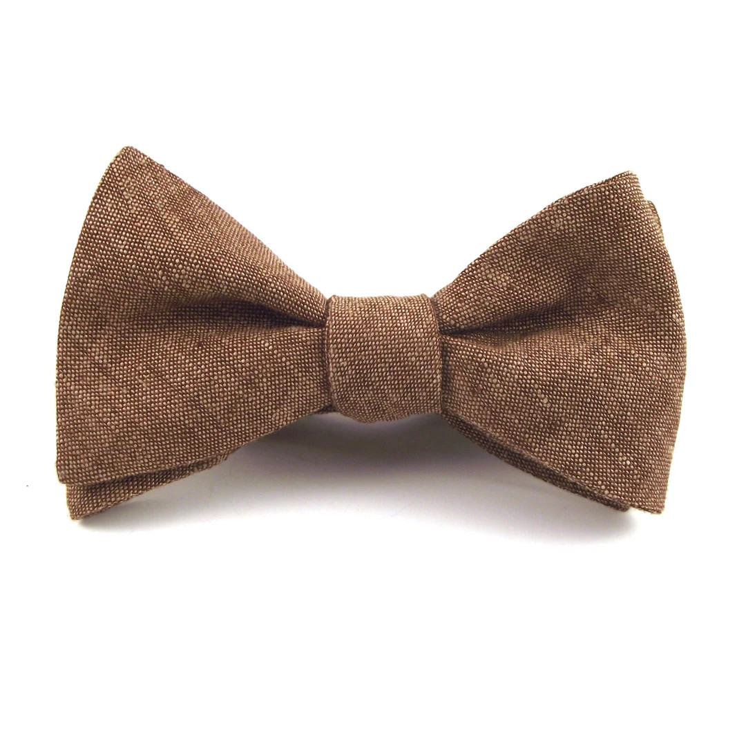 Brown Bow Tie, Brown Linen Bowtie, Rustic Wedding Bow Ties, Mens and Boys Bow Ties, Self-tie or P... | Etsy (US)