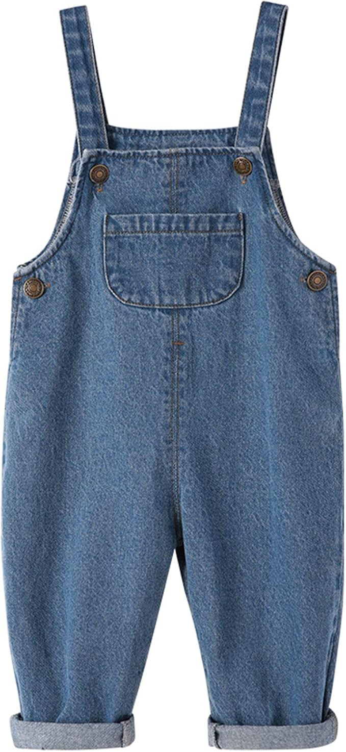 Kids Relaxed Fit Denim Bib Overalls Little Big Boys Girls Soft Cotton Jean Pants 3-8Years | Amazon (US)