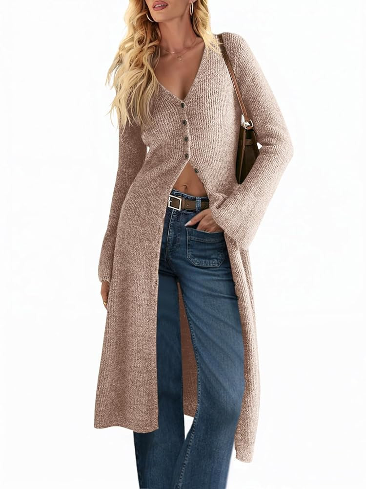 Saodimallsu Womens Long Cardigan Sweaters Oversized Bell Sleeve Open Front Button Down Casual Kni... | Amazon (US)